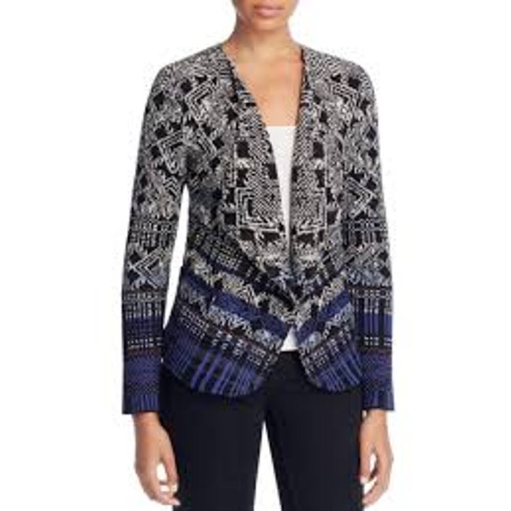 Nic + Zoe Alpine Sweater Jacket Open Front Cardigan Geometric Pockets PM